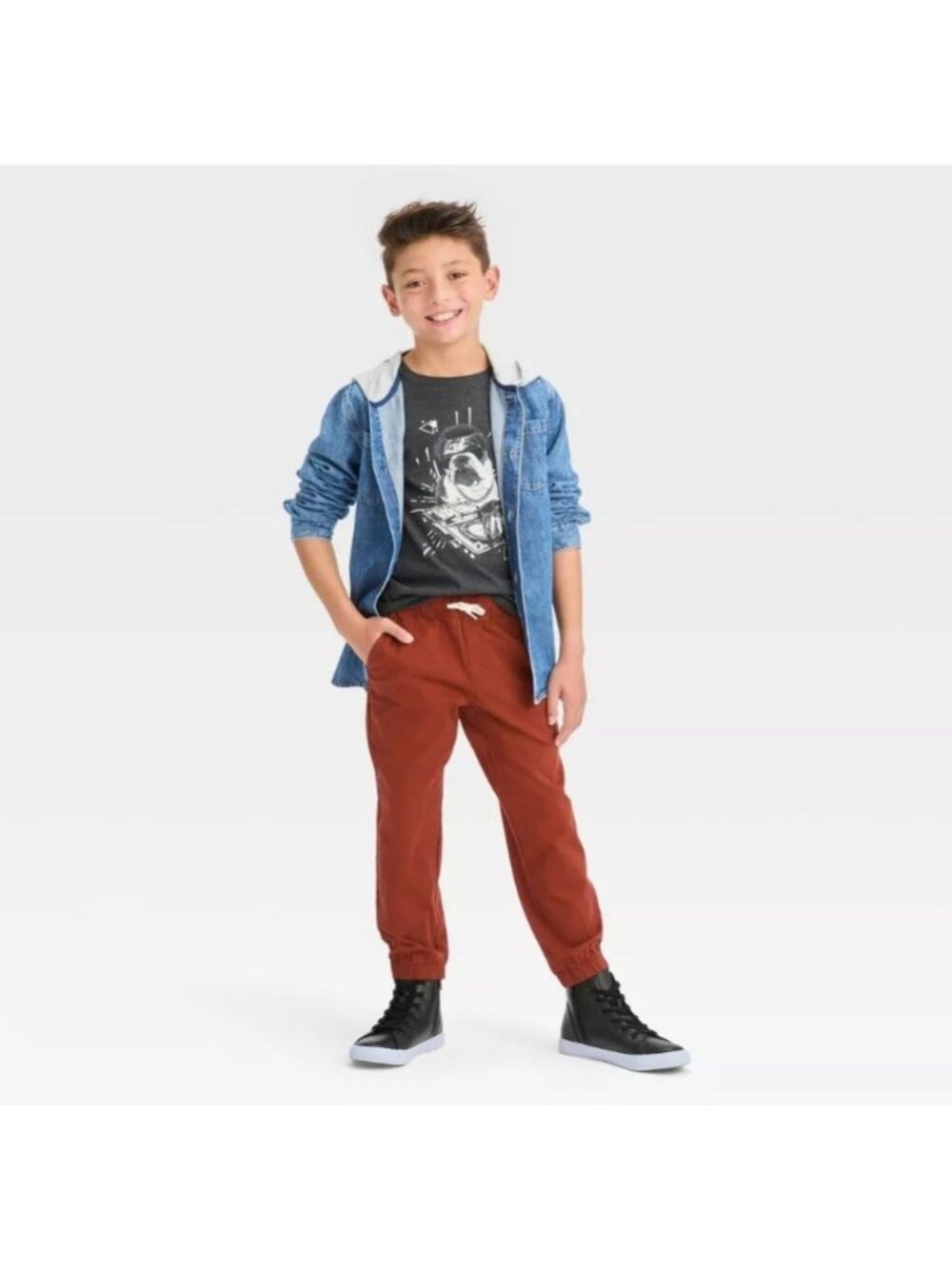 Cat & Jack Boys' Size 12 Rust Orange Jogger Pants Reinforced Knee Drawstring NWT